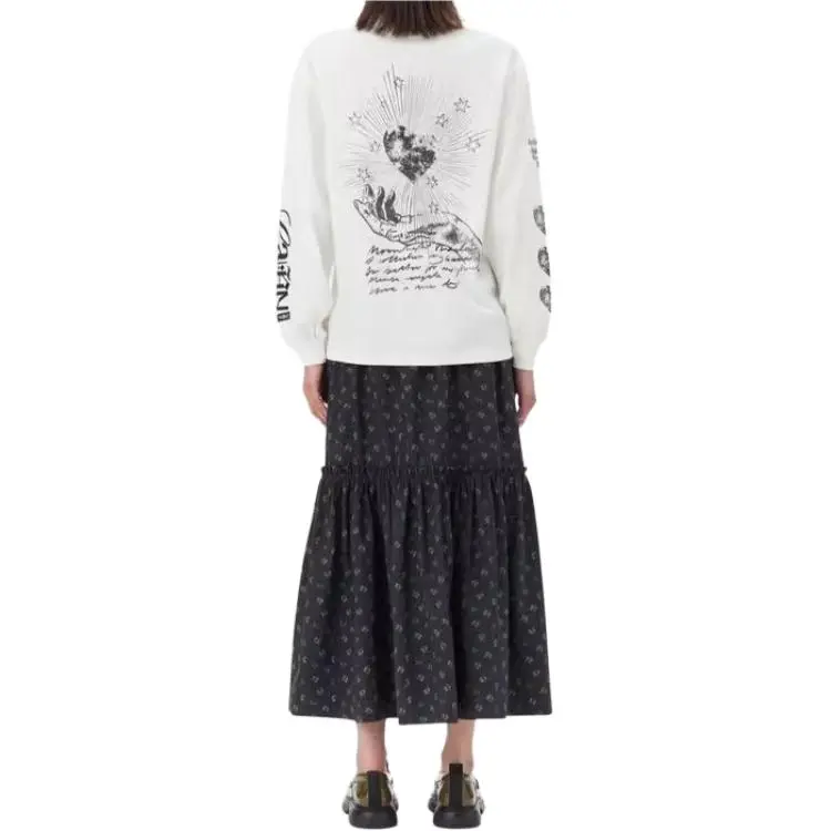 GANNI Graphic Printed Long Sleeved T Shirt-4