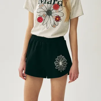 MARDI MERCREDI SS25 MINI SWEAT SHORTS FLOWER_BLACK WHITE Casual Shorts Korean Style Women's Black White