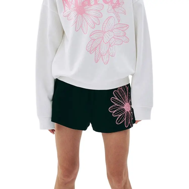 MARDI MERCREDI SS25 SWEAT SHORTS FLOWER_BLACK PINK Casual Shorts Korean Style Women's Black Pink-6