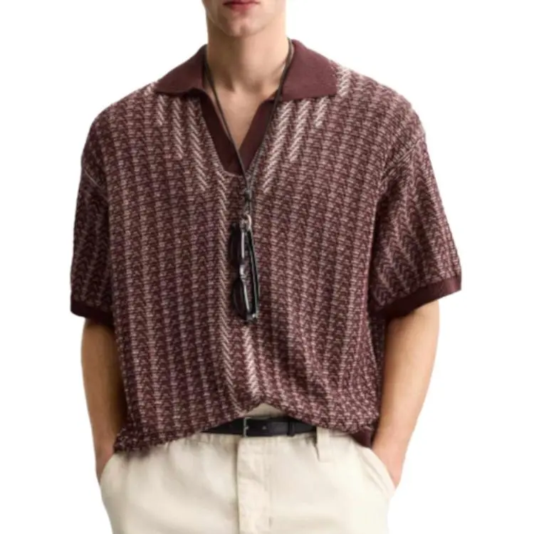 ZARA Polo Shirt Men's Burgundy Burgundy-2
