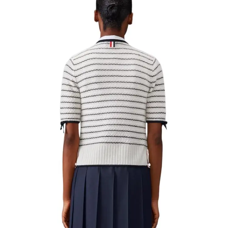 THOM BROWNE Bow detail Striped Cardigan-1