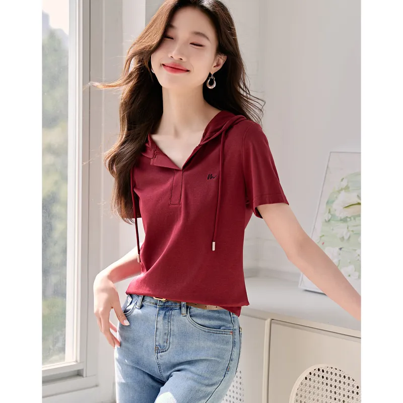 Mo Han Yi Mei T Shirt Women's Burgundy-4