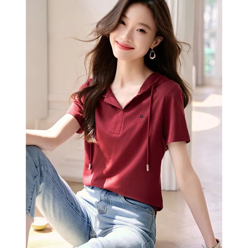 Mo Han Yi Mei T Shirt Women's Burgundy-3