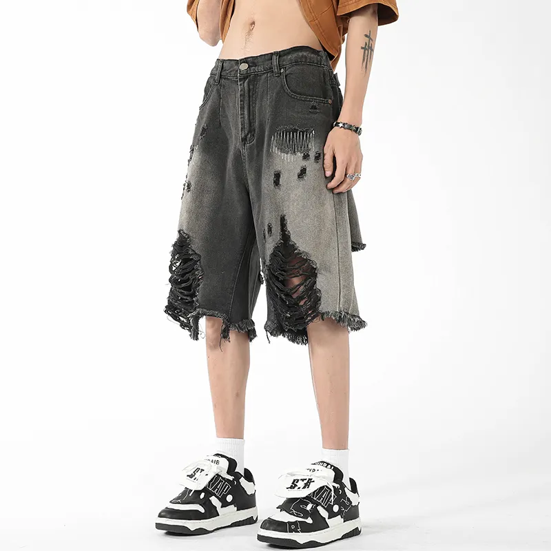 TESTUNG Denim Shorts Unisex Black-1