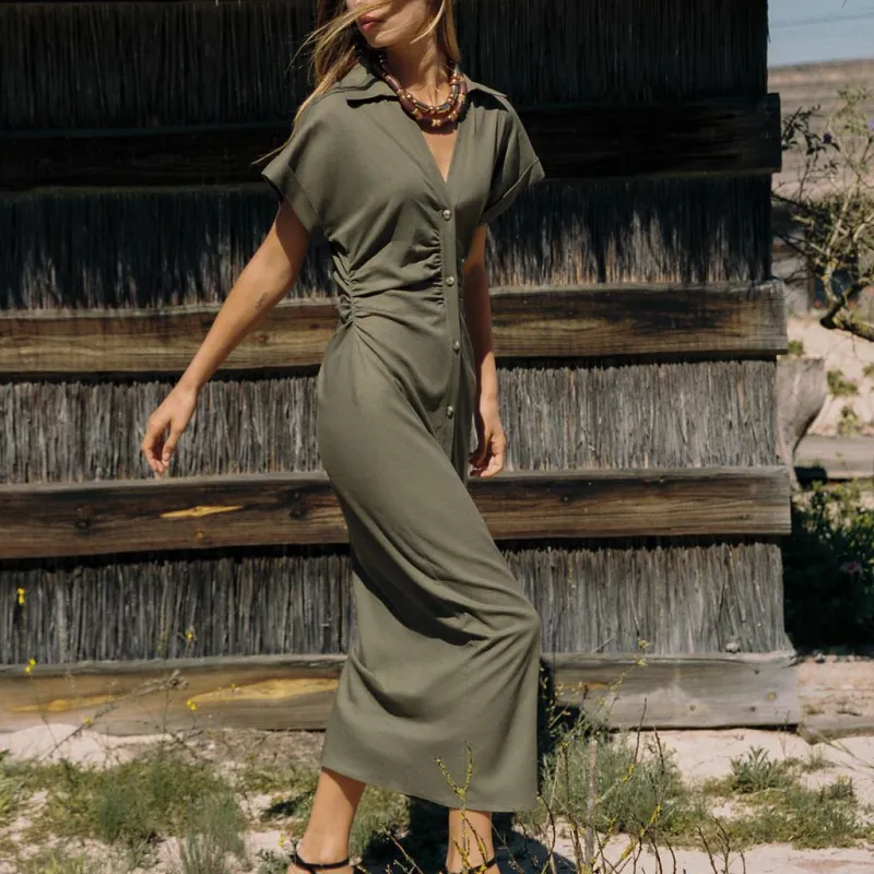ZARA Short Sleeved Dress Women's Dark Khaki-2