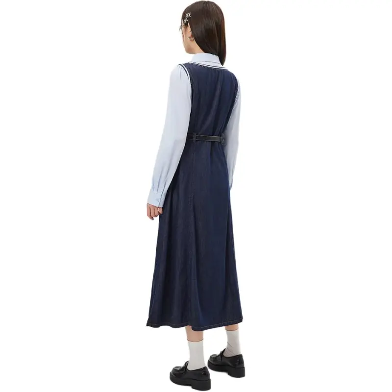 Love To Serve Long Sleeved Dress Women's Denim Dark Blue-2