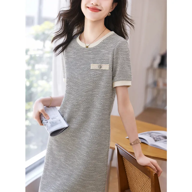 Mo Han Yi Mei Short Sleeved Dress Women's Black White-0