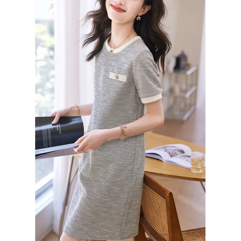 Mo Han Yi Mei Short Sleeved Dress Women's Black White-1