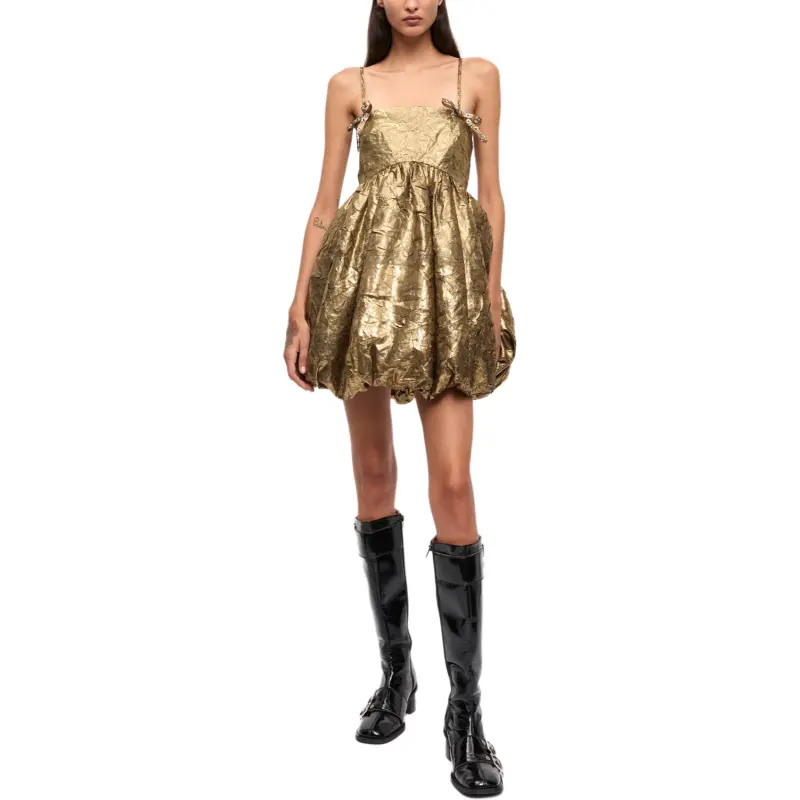 GANNI Pleated Strap Mini Dress-3