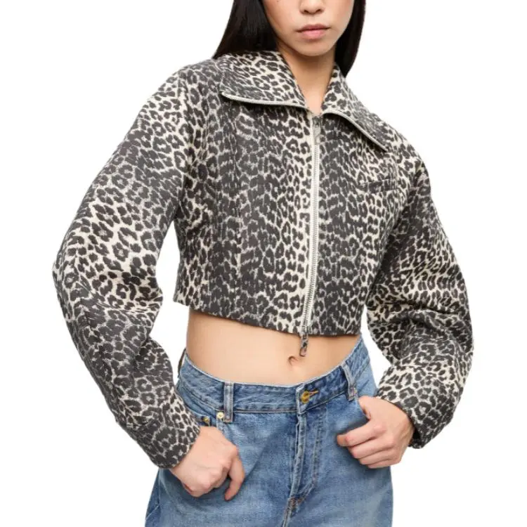 GANNI Leopard Curve Sleeve Short Jacket-4
