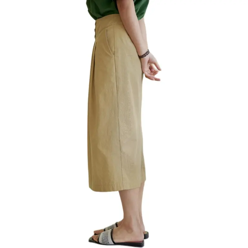 SOLIGHTER Casual Long Skirt Women's Yellow Khaki-1