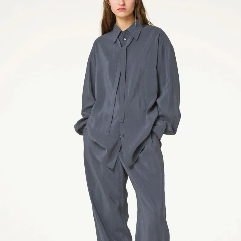 Lemaire Long Shirt With Tie 'Asphalt'-1