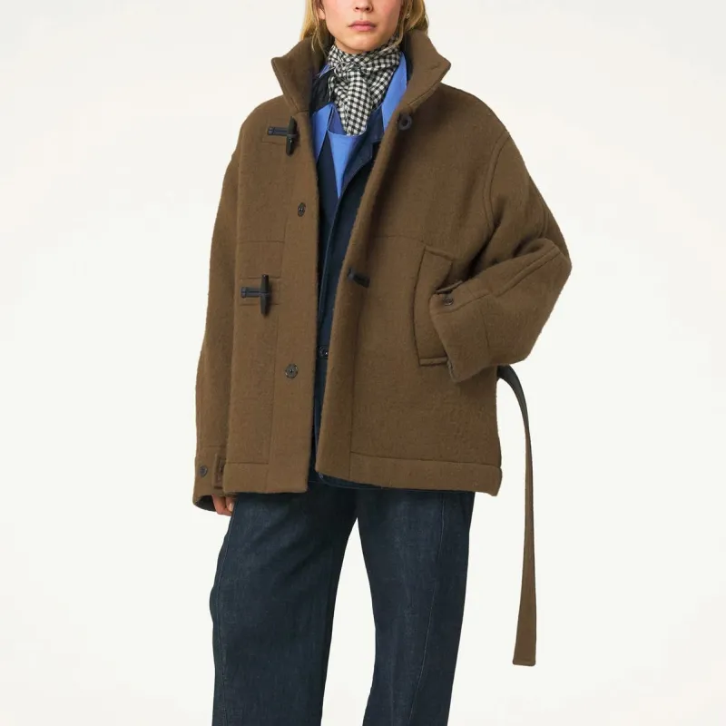 Lemaire Short Bathrobe Duffle Coat 'Olive Brown'-1
