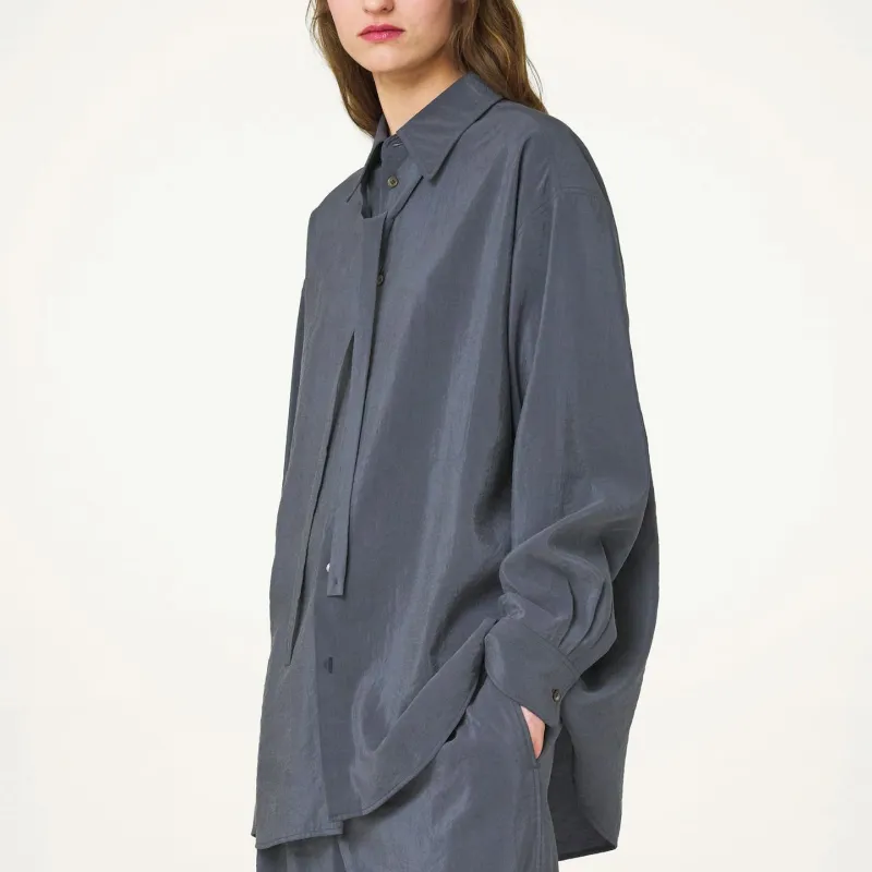 Lemaire Long Shirt With Tie 'Asphalt'-2
