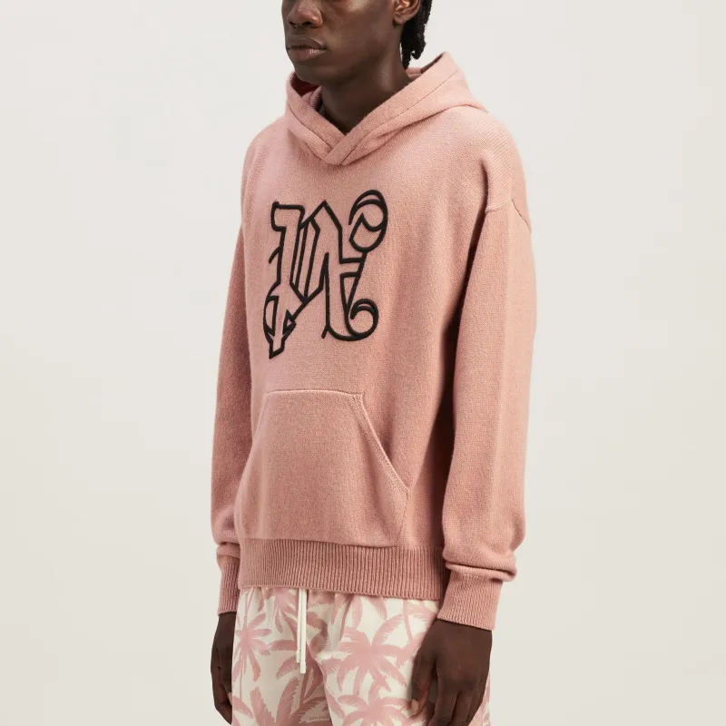 PALM ANGELS Monogram Embroidered Knitted Hoodie-3