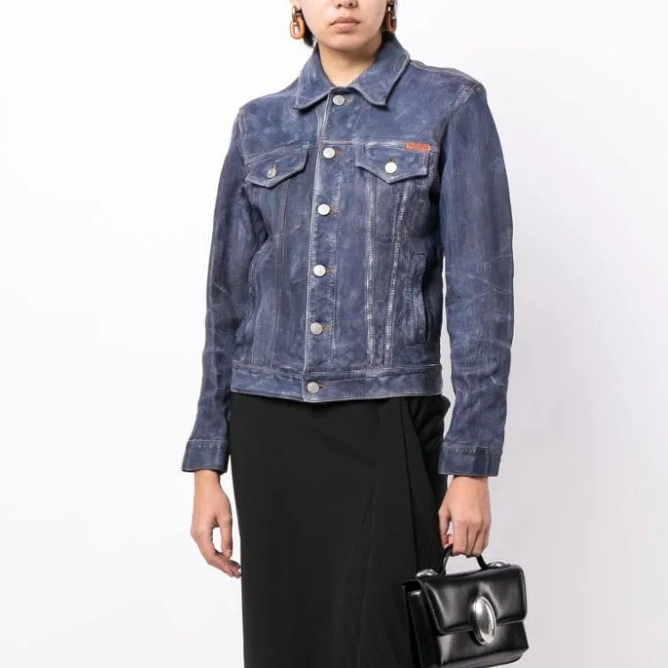 Martine Rose Leather Jacket Unisex Blue-1