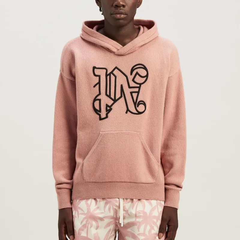 PALM ANGELS Monogram Embroidered Knitted Hoodie-1