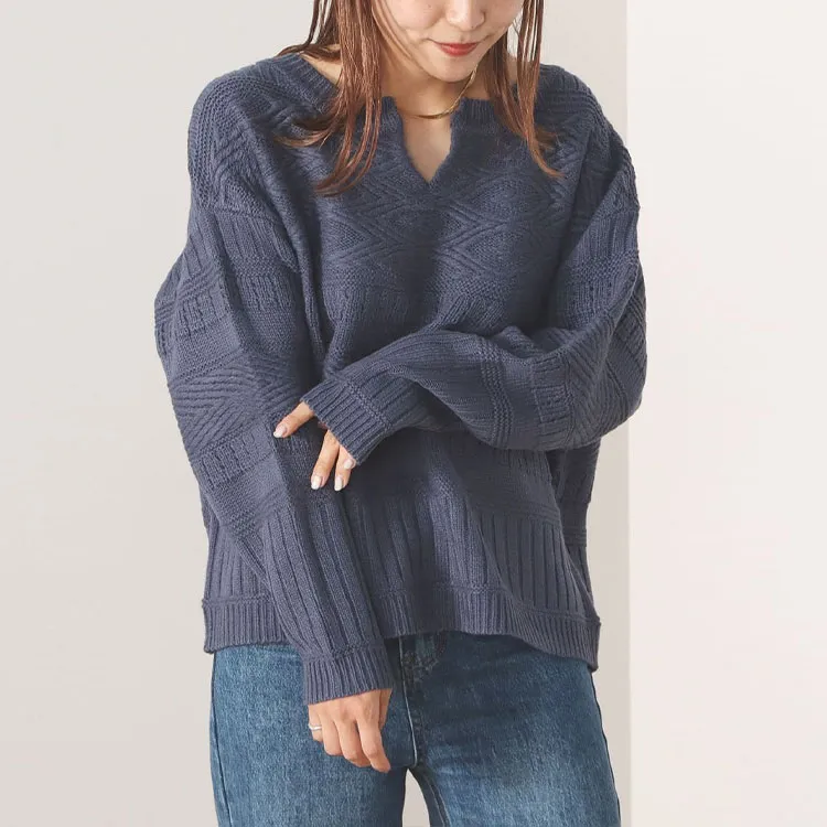 Beams HEART Sweater Women's Blue-1