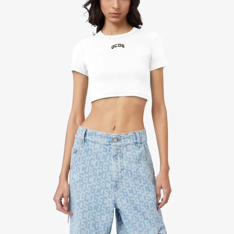 GCDS Logo embroidered Cropped T shirt-1