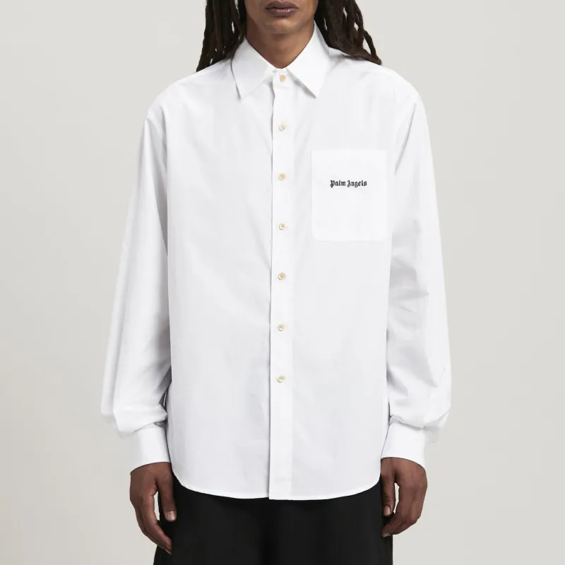 PALM ANGELS Logo Embroidered Buttoned Shirt-3