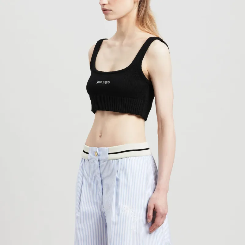 PALM ANGELS Logo Embroidered Cropped Knitted Tank Top-3