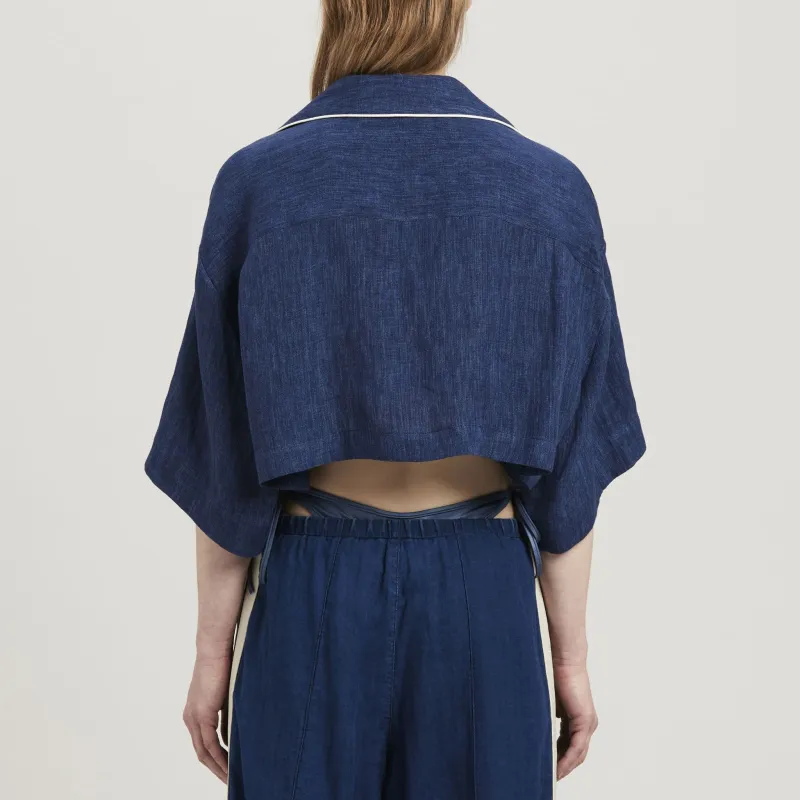 PALM ANGELS Monogram Embroidered Drop Shoulder Cropped Shirt-2
