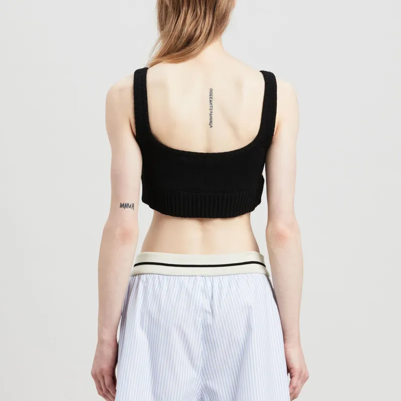 PALM ANGELS Logo Embroidered Cropped Knitted Tank Top-2
