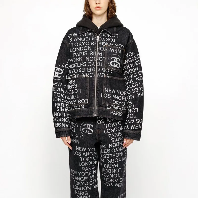 Stussy Zip Work Denim City Link Jacket - POIZON Stussy Zip Work Denim City Link Jacket - POIZON