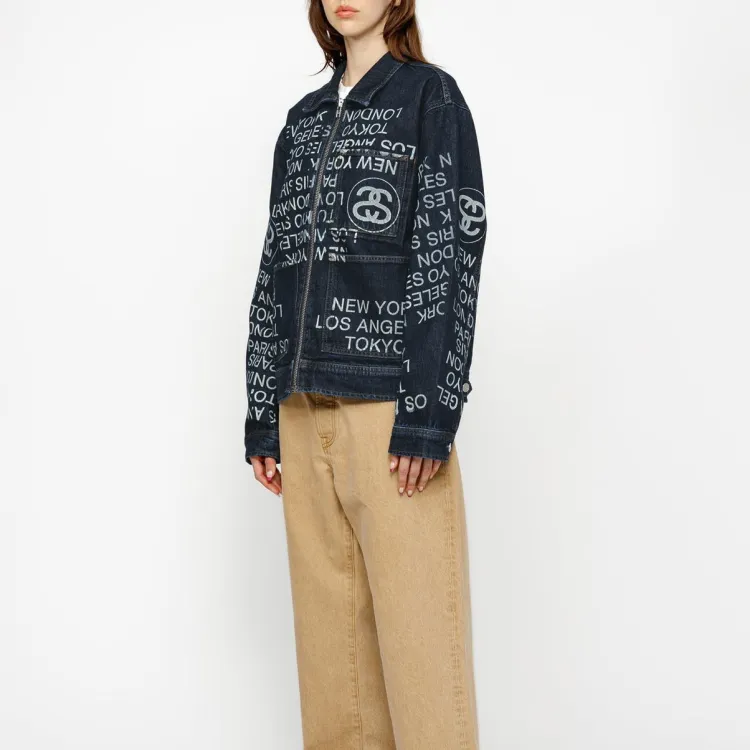 Stussy Zip Work Denim City Link Jacket - POIZON Stussy Zip Work Denim City Link Jacket - POIZON