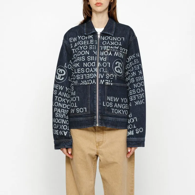 Stussy Zip Work Denim City Link Jacket Washed Blue M - POIZON Stussy Zip Work Denim City Link Jacket Washed Blue M - POIZON