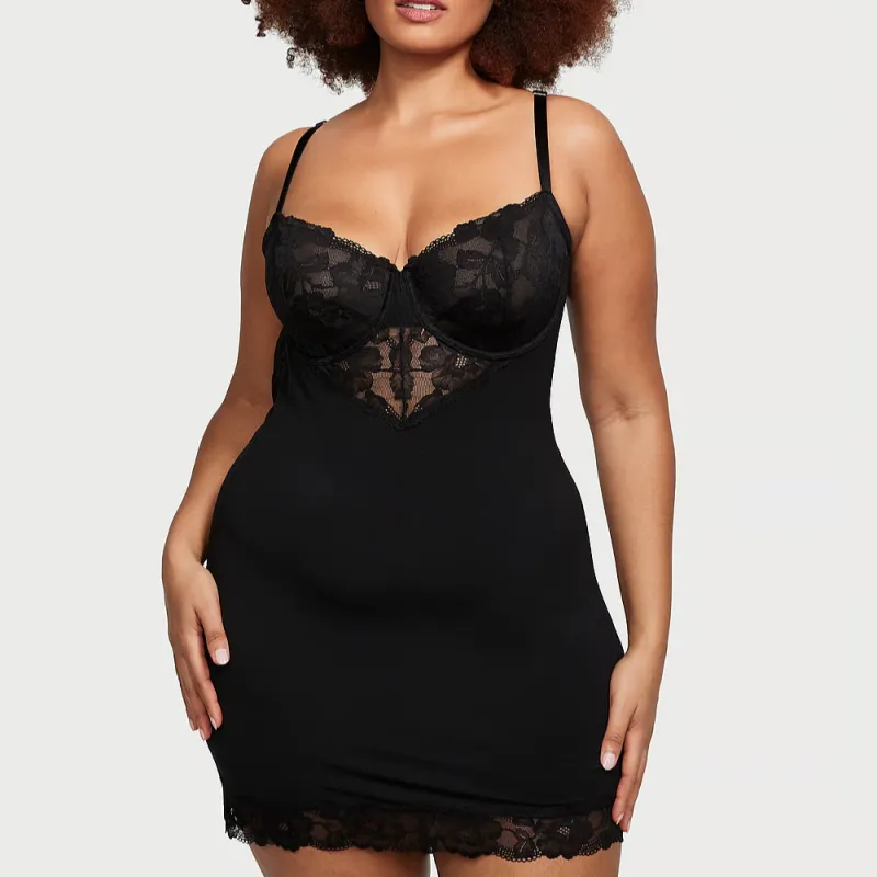 Victoria's Secret PINK Modal & Lace Cupped Mini Slip Dress / Black Nightgown Women's Black-2