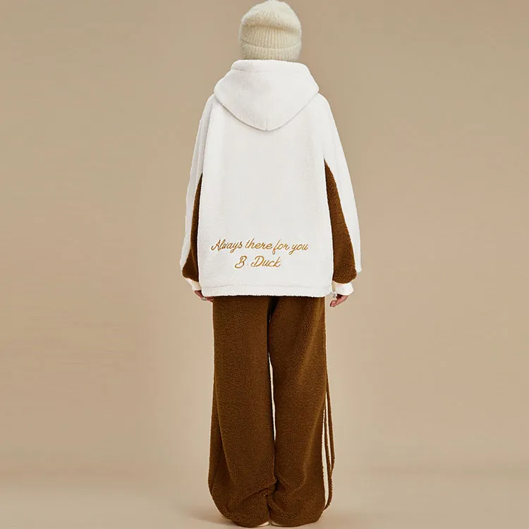 B.Duck Sweatshirt Sets Women's Set Ecru Top+Brown Pants-1