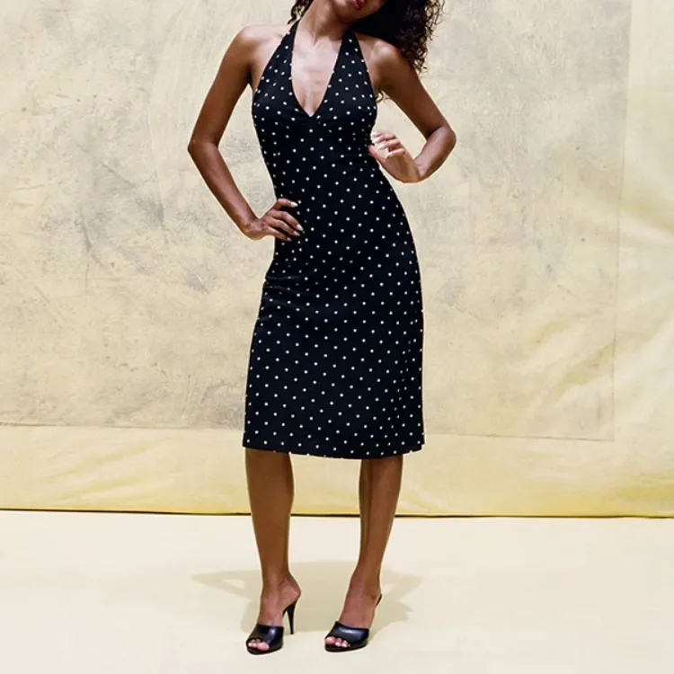 Realisation Par Sleeveless Dress Women's Petite Spot Noir/Black With White Polka Dots-1