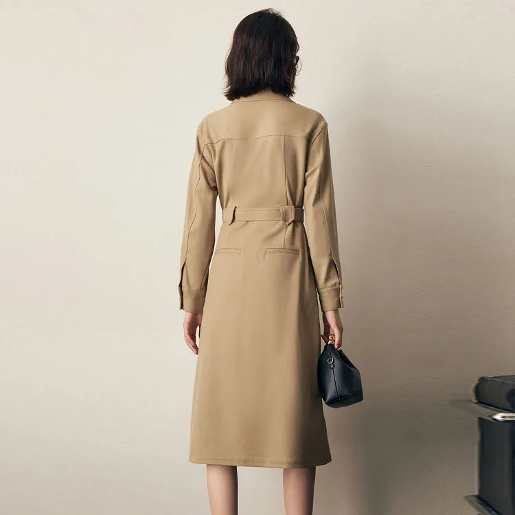 Famanxuan Long Sleeved Dress Women's Khaki-2
