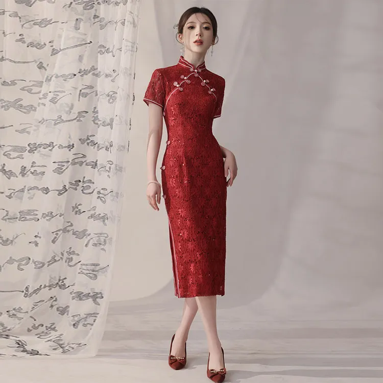 Red Colored Clothes Cheongsam Women's Joy Treasure-2