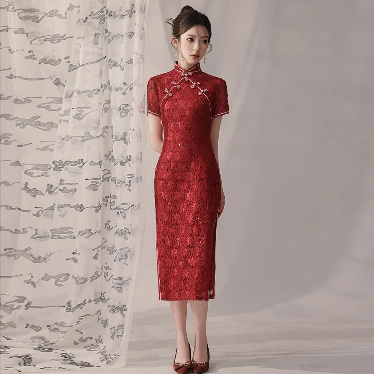 Red Colored Clothes Cheongsam Women's Joy Treasure-1