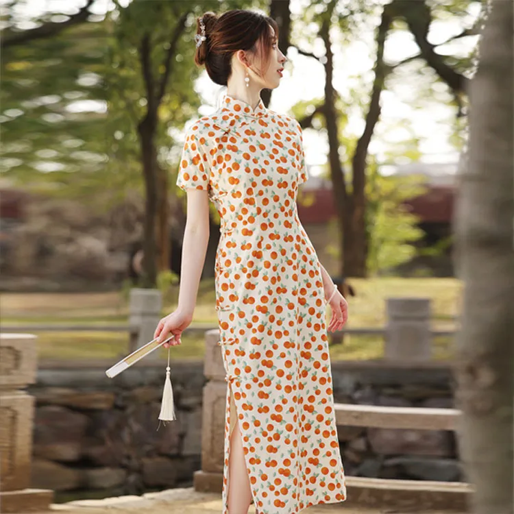 Red Colored Clothes Cheongsam Women's Red Cherry-2