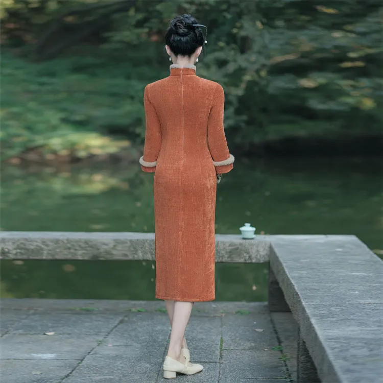 Red Colored Clothes Cheongsam Women's Orange-1