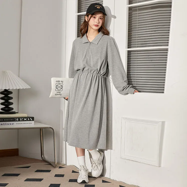Tonlion Long Sleeved Dress Women's Gray-1