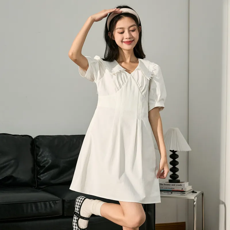 Tonlion Short Sleeved Dress Women's White-2