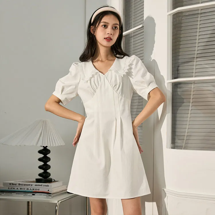 Tonlion Short Sleeved Dress Women's White-1