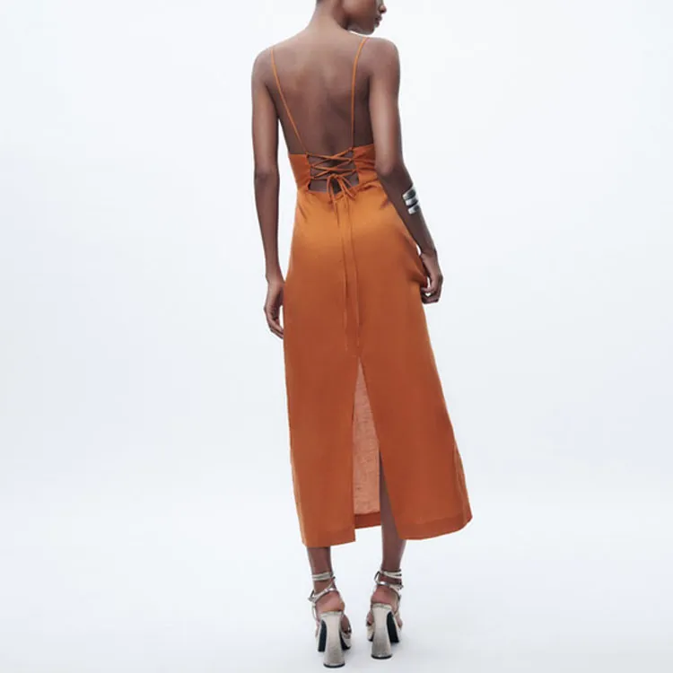 ZARA Slip Dresses Women's Orange-3