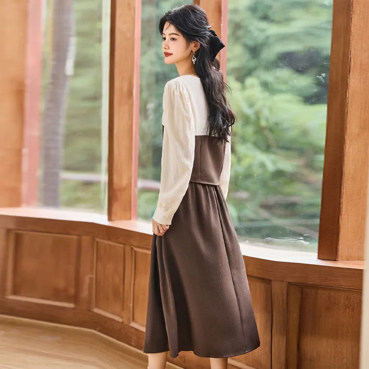Emodues Skirt Set Women's Beige/Coffee-7