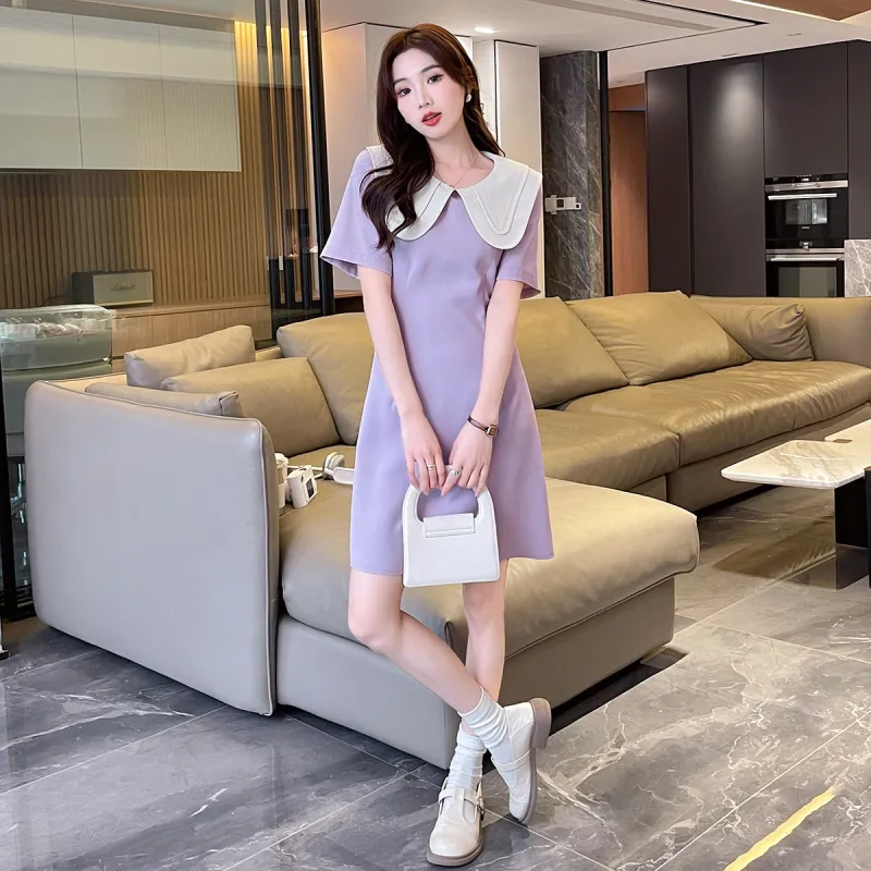 Tonlion Short Sleeved Dresses Women's Taro Purple-3
