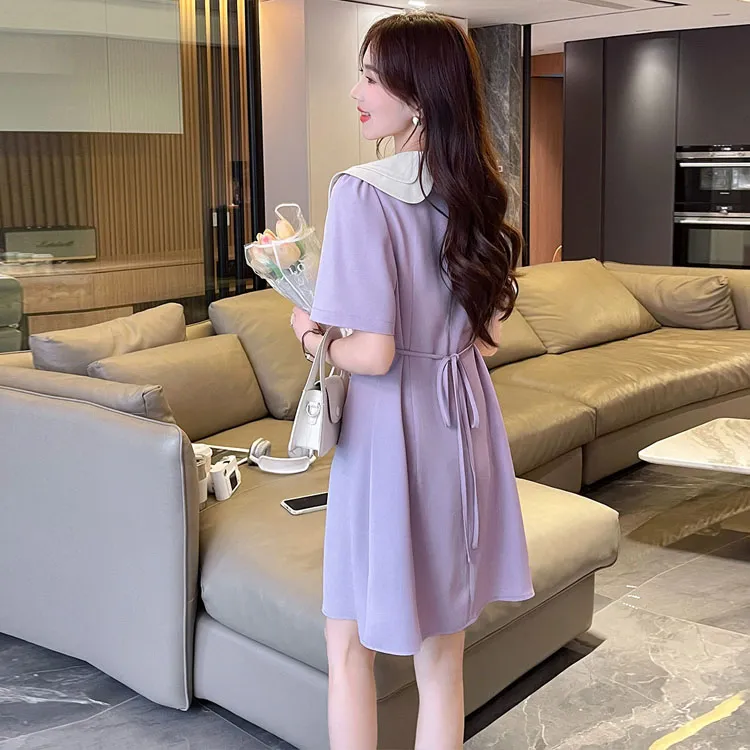 Tonlion Short Sleeved Dresses Women's Taro Purple-2