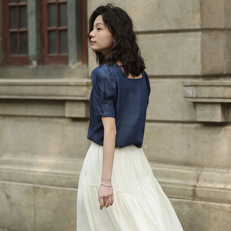 【dme】 Shirt Women's Dark Denim Blue-3