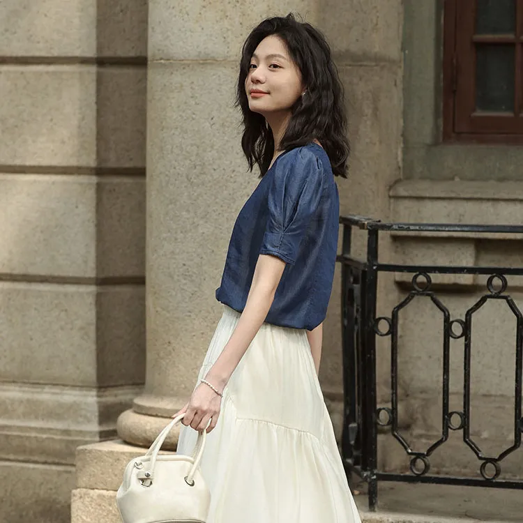 【dme】 Shirt Women's Dark Denim Blue-4