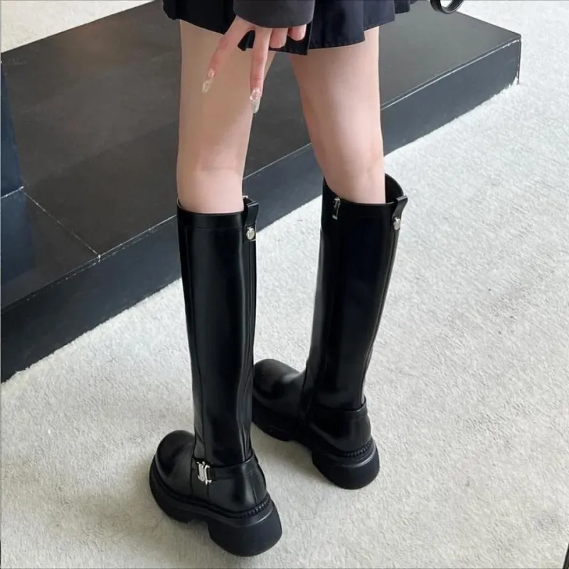 Uncle's House Knee high Boots 4.5cm Women's Black-2