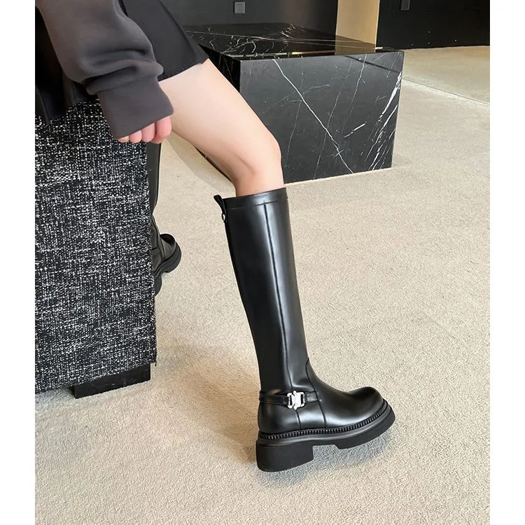 Uncle's House Knee high Boots 4.5cm Women's Black-4