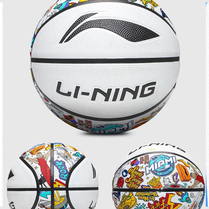 LiNing Rubber Basketball White Size 5 Ball Training Kids'-3